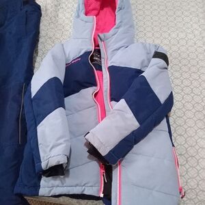 Blue and Pink Hooded Winter Jacket
